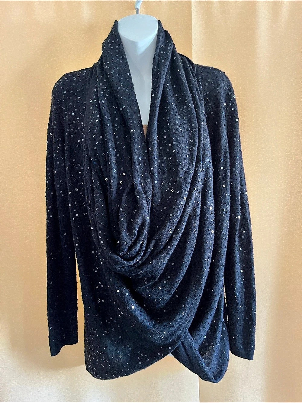Black Sequin Cowl Neck Sweater